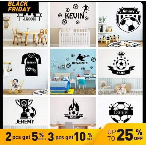 Fashion Soccer Custom Name Wall Stickers For Boys Kids Room Decor Wallpaper Personalized Football Sticker Vinyl Wall Decals