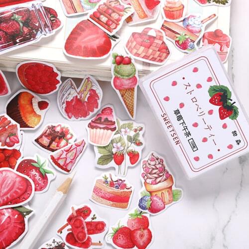 100 Pcs Strawberry Afternoon Tea Cute Creative Stickers Kawaii Decorative Scrapbooking Album Journal Planners Decals Stickers