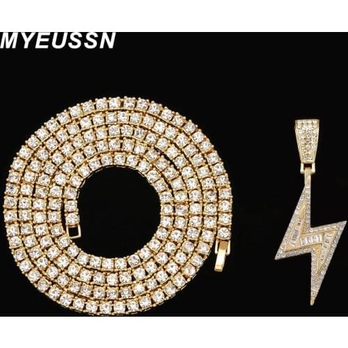 2021 New Hip Hop Lightning Pendant Necklace Men With 4mm Tennis Chain Iced Out Bling HipHop Necklaces Pendant For Women Jewelry