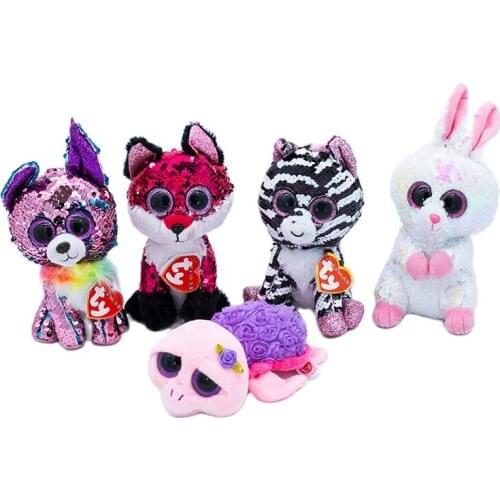 New 6" 15cm Ty Big Eyes Flippables Animal sparkling Rabbit Fox unicorn Zebra Toy Collectible Sequins Doll Boy Girl Birthday Gift