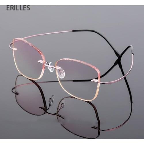 New Rerto Round Computer Glasses Women Titanium Prescrpiton Glasses Diamond Women Rimless Optical Frames Gradient Ramp Lenses