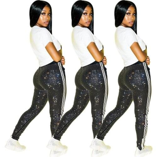 Solid Color Fashion Side Stripe Sequin Stripe Leggings 2021 Womens Pants Bar Trend Street Clothes Versatile Sexy Fashion Pants