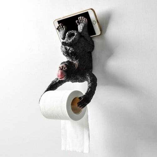 Nordic Resin Toilet Tissue Paper Box Creative Paper Holder Washing Room Roll Paper Hanging Wall Decor Monkey Sculpture Statue