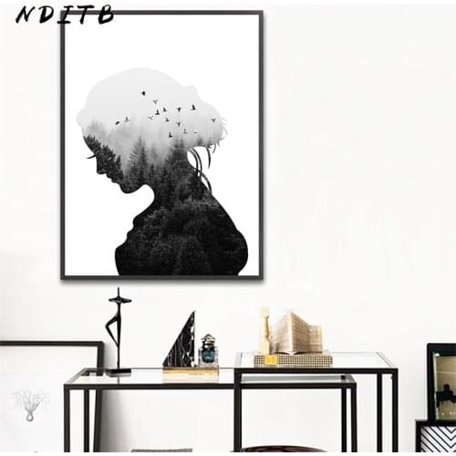 NDITB Scandinavian Wall Art Canvas Abstract Painting Forest Silhouette Nordic Posters and Prints Decorative Picture Home Decor