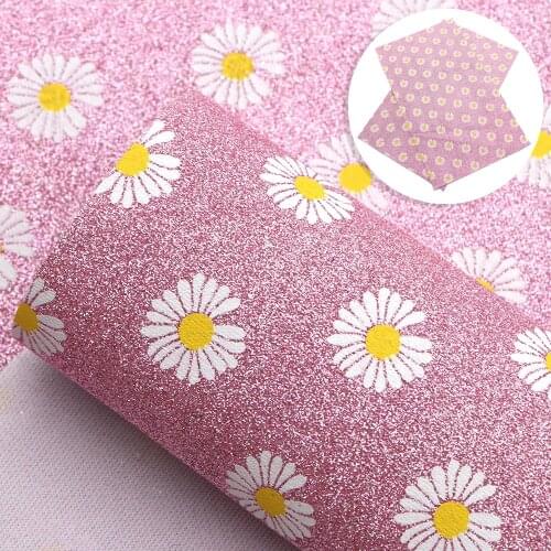 Fine Glitter Ink Daisy Faux Synthetic Leather for Bows Leather Sheets in Crafts DIY Handmade Materials,1Yc11388