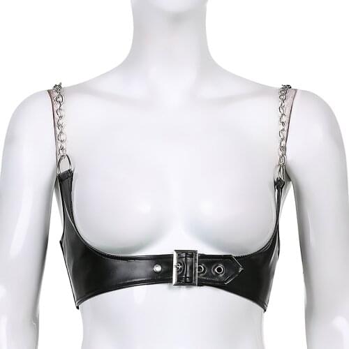 Sexy Leather Tanks Top Womens Camisole Crop Top Shirt PU Leather Cupless Bra Bustier Sleeveless Tank Clubwear Summer Slim Camis