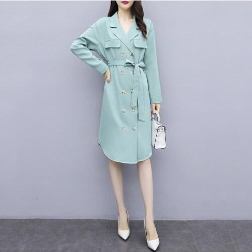 Trench Coat Womens 2020 Large Size Autumn New Korean Fashion Windbreaker Dress Slim Mid-length Temperament Outwear Mujer Q13