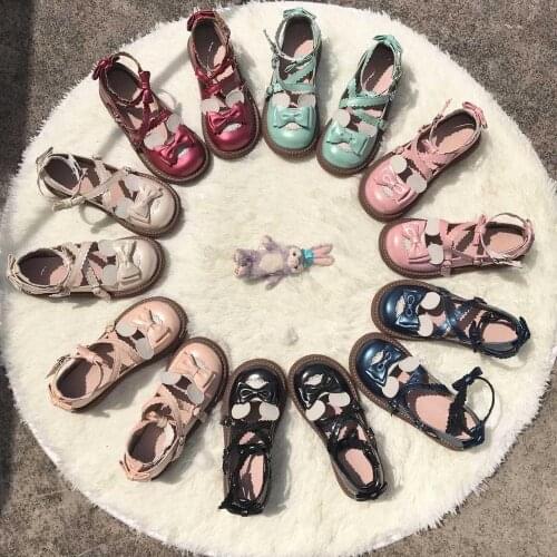 Japanese sweet student lolita shoes cute lace bowknot kawaii shoes vintage round head comfortable cross bandage loli cosplay