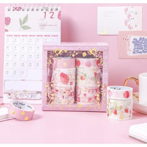Yisuremia 6pcs/Set Kawaii Decorative Gold Blocking Washi Masking Tape For DIY Crafts Scrapbook Diary School Stationery Kids Gift