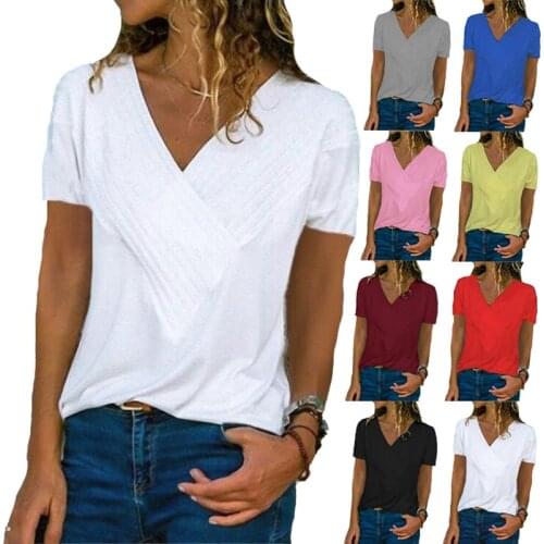 Plus Size 5XL Summer T Shirt 2019 Women Short Sleeve V Neck T-Shirt Irregular Hem Tops Casual Tees Loose Female Tunic NS8951