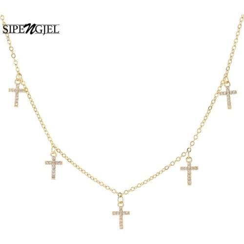 SIPENGJEL Fashion Simple Classic Cross Pendant Necklace Gold Silver Color Crystal Necklace For Women Jewelry 2021