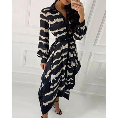 Vogue Women Wave Striped Long Sleeve V Neck Loose Vest Dress Summer Autumn Casual Loose Kaftan Dress Sundress