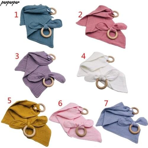 1 Set Baby Cotton Bibs Beech Wooden Ring Pacifier Rabbit Bunny Ear Teether Saliva Towel Teething Chewing Soother Molar Infant