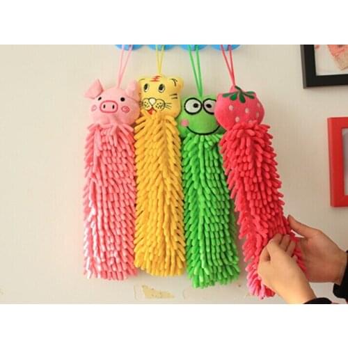 1PC Kids Baby Hand Towel Soft Cartoon Chenille Hanging Wipe Bathing Towel Kitchen Bathroom Cleaning Cloth Easy Dry OK 0084