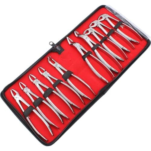 10pcs/set Adult Tooth Extracting Forceps Pliers for Adults with Toolkits Dental Surgical Extraction Instrument for Dental Clini