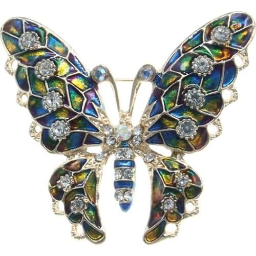 100pcs/lot Multicolor Enamel Butterfly Brooch Pin Clear Rhinestone Crystal Wedding Party Elegant Insect Brooches