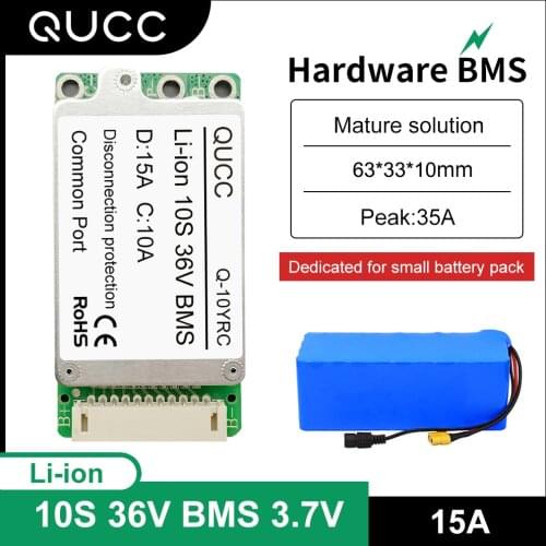 10S 36V 37V 15A 18650 Lipo Li-ion Lithium Battery Pack BMS PCB PCM Common Port Circuit Board for Ebike Escooter Electric Bicycle