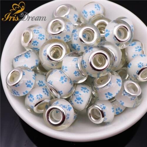 20Pcs Dog Paws Rondelle Large Hole Murano Spacer DIY European Beads fit Pandora Bracelet Chain Necklace Bead for Jewelry Making