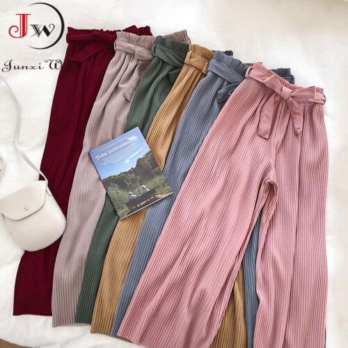 2021 Spring Summer Korean Chic Solid Wide Leg Pants Women Elastic High Waist Loose Casual Straight Ankle-Length Long Trousers