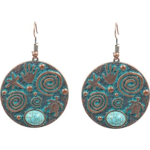 8Seasons Fashion Women Drop Earrings Bronze Coppr Hook Vintage Round Pendants Trendy Earrings Classic Accessories Gift,1 Pair