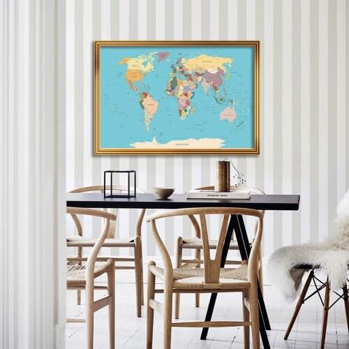 90*60cm The World Map Canvas Painting Wall Art Poster Decorative Picture Children School Supplies Living Room Home Decoration