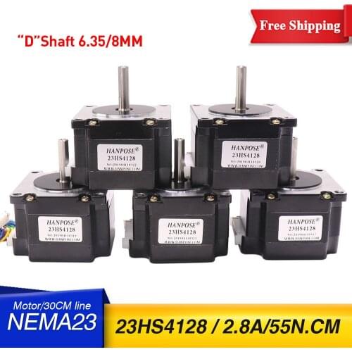 Free shipping 5pcs Nema23 stepper motor 6.35mm /8mm 2.8A 55N.CM 23HS4128 for CNC 3D Medical machinery 57 stepper motor