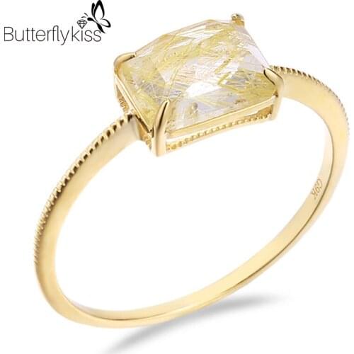 BK Rutilated Quartz Wedding Rings Womens 9k genuine gold 585 Jewelry Romantic Gemstone Engagement Anniversary Party Gifts