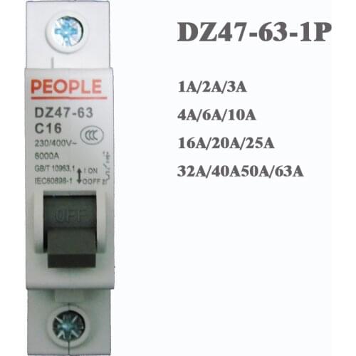 1P 220v-400V 1A/2A/3A/4A/6A/10A/16A/20A/25A/32A/40A/50A/63A dz47-63 CE approval Air switch Household circuit breaker