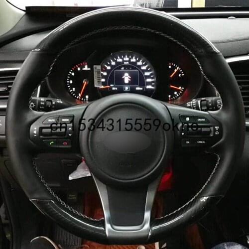 DIY Carbon Fiber Black Leather Car Steering Wheel Covers For Kia Sorento 2015 Car Accessories
