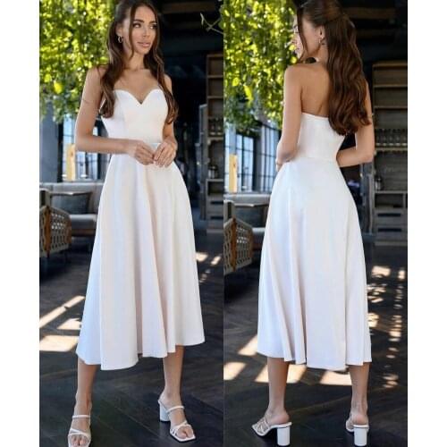 Elegant Short Sweetheart Satin Wedding Dresses with Pockets A-Line Pleated Corset Back Robes De Mariée Bridal Gown For Women