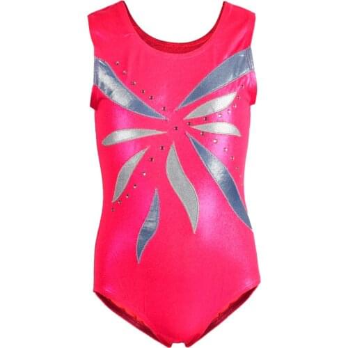 Girls gymnastics leotard foil printing shinny pink gymnastic performance leotard