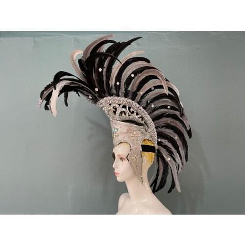 Headdress flower carnival party Feather headdress flower Stage performance Feather clothing Warrior helmet Ladies man