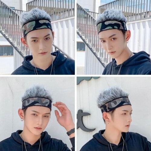 Unisex Hip Hop Camouflage Brimless Beanie Cap Fake Hair Wig Hat