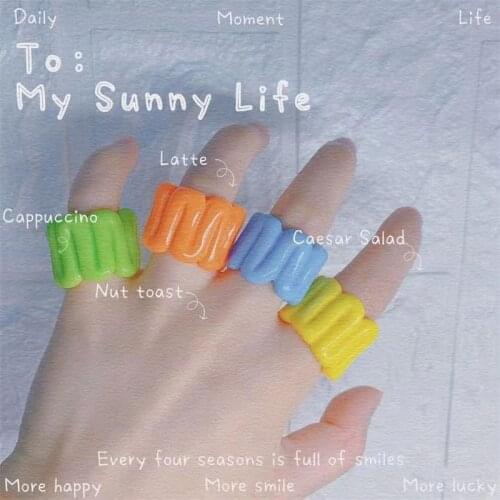 GANXIN Aesthetic Resin Rings For Women 2021 New Statement Candy Colorful Acrylic Ring Geometric Irregular Retro Jewelry anillo