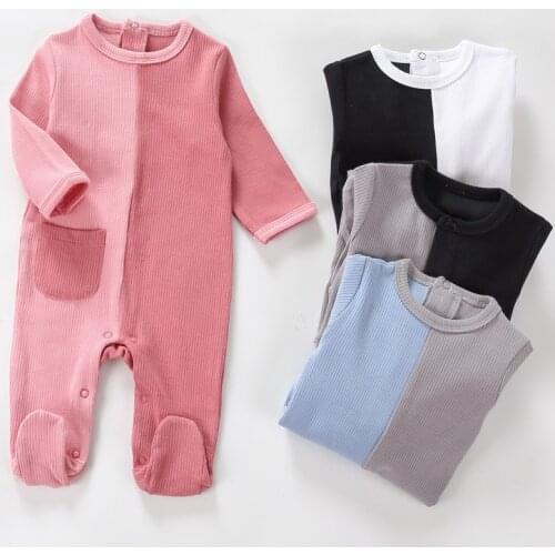 Baby cotton rompers long sleeve girl boy clothes Unisex pocket onesies pyjamas newborn baby footed overalls jumpsuit outfit