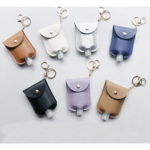 Leather Travel Hand Sanitizer Bottle Refillable Bottles With Keychain Holder Bottle Hand Sanitizer Container