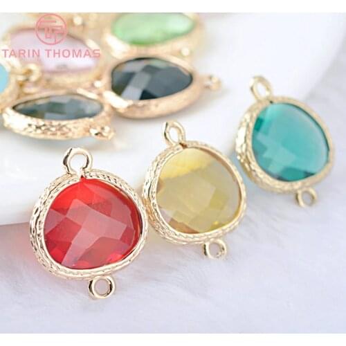 10PCS 20x16MM 24K Champagne Gold Color Brass and Glass 2 Holes Apple Shape Connect Charms Pendants Jewelry Findings Accessories