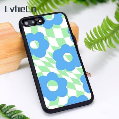 LvheCn Silicone Rubber Phone Case Cover for iPhone 6 6S 7 8 Plus X XS XR 11 12 Mini Pro Max Checkered Floral