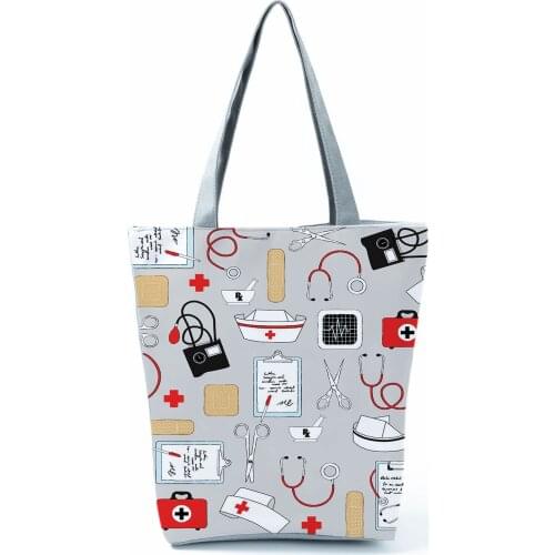 Fashion Nurse Pattern Shoulder Bags Medical Box Print Handbags for Women All-Match Portable Shopping Bag High Capacity Beach Bag