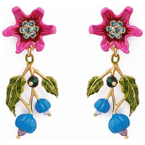 Fashion Enamel Red Flower Earrings European and American Exaggerated Flower and Fruit Earrings Ear Clips Without Pierced Ears