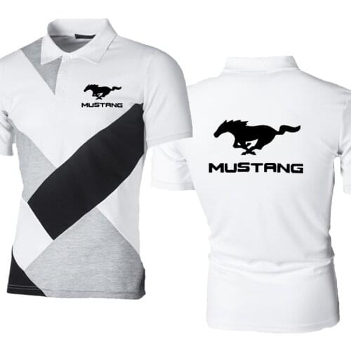 Mens POLO shirt Mustang Car Logo Printing Summer Fashion Casual High Quality Cotton trend Splicing Mens short sleeve