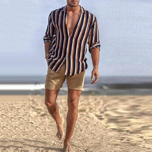 60%HOTMen Casual Long Sleeve Turn Down Collar Vertical Stripes Buttons Slim Shirt