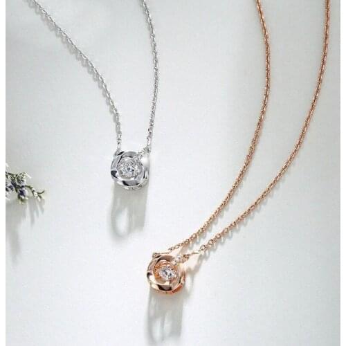MxGxFam Lucky Round Pendant Necklace 50 cm For Women Fashion Jewelry AAA+ Cubic Zircon Rose Gold Color