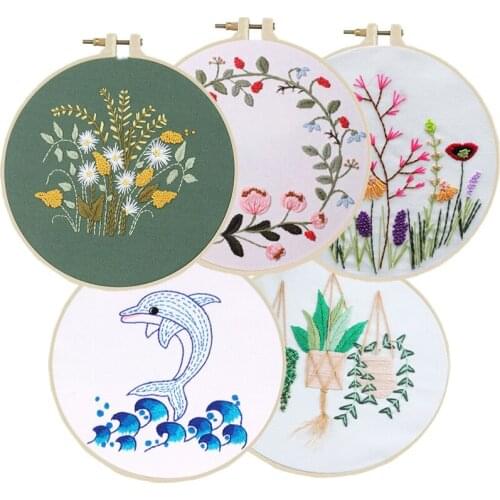 DIY Handmade Embroidery Kits with Frame for Beginner Easy Cross Stitch Needlework Set Handwork Embroidery Sewing Art Home Decor