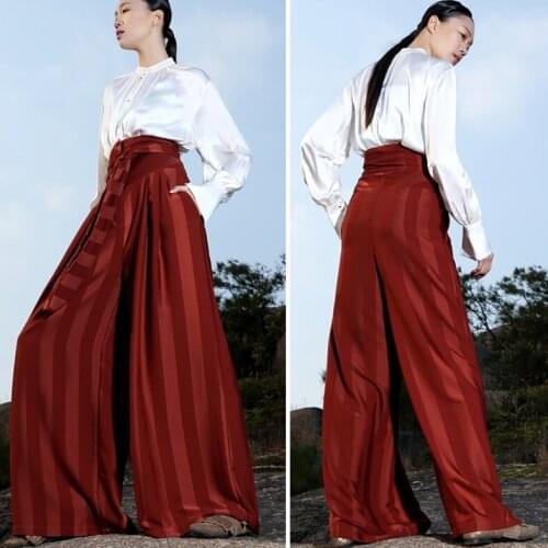 2018 New Arrival Spring Casual Fashion Striped Trousers Women High Waist Loose Wide Leg Pants T1806015-1
