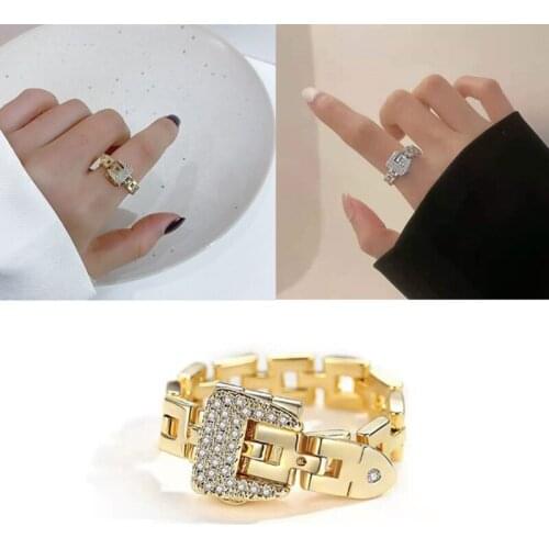 NEW Adjustable Belt Buckle Rings Detachable Metal Soft Chain Rings Luxury Belt Buckle Fingers Rings For Women Men Jewelry Gifts