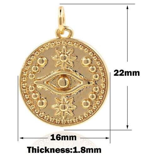 Round Evil Eye Necklace, Exquisite Golden Eye Charm, Polaris Disc Azi, DIY Jewelry Components 22×16×1.8mm