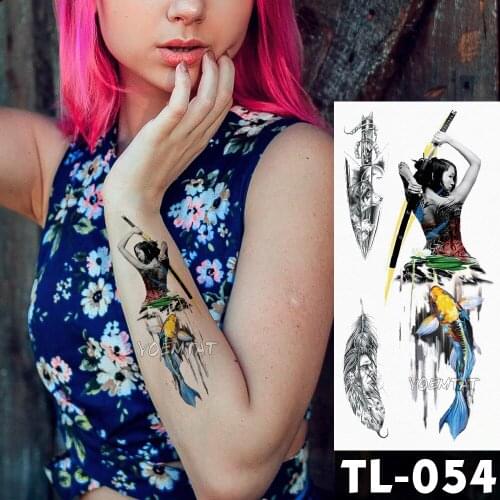 Water Transfer Japanese style geisha warrior Temporary Tattoo Sticker color carp Pattern body art Waterproof Fake Flash Tattoo