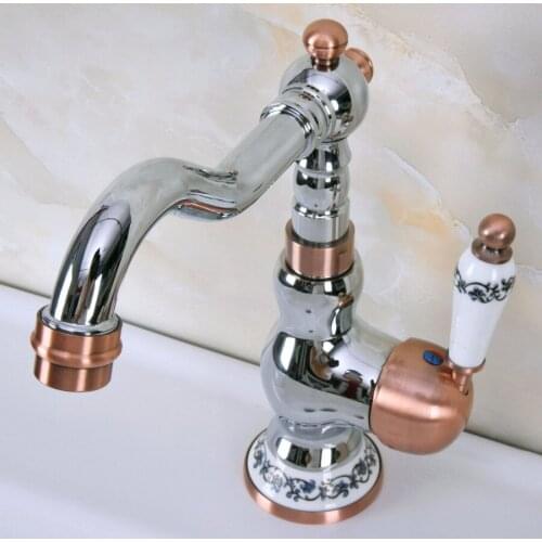Polished Chrome Red Copper Brass Ceramic Swivel Spout Single Handle Kitchen/Bar Bathroom Sink Faucet Hot&Cold Mixer Tap anf906