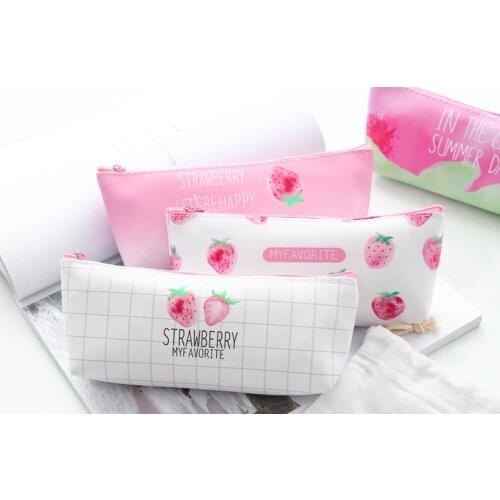 Fresh strawberry pu Pencil case Stationery Storage Organizer Bag School Office Supply Escolar material escolar